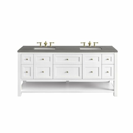 JAMES MARTIN VANITIES Breckenridge 72in Double Vanity, Bright White w/ 3 CM Grey Expo Top 330-V72-BW-3GEX